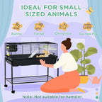 Two-Story Small Animal Cage Removable from Stand, Guinea Pig Cage with Shelf & Wheels, Pet Habitat for Hedgehog, Chinchilla, Ferret, 39" x 20.5" x 36.5", Black