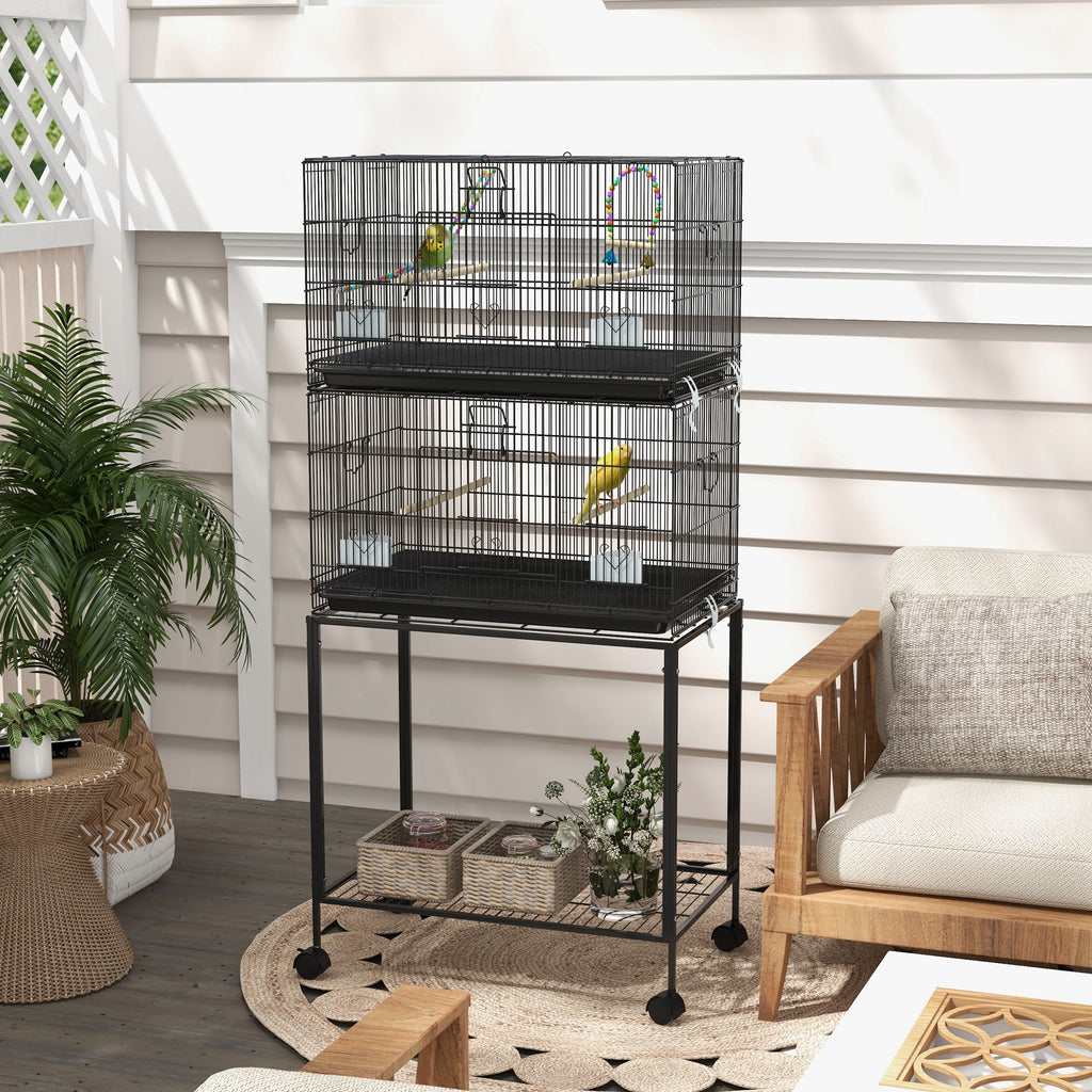 Double Stackable Bird Cage on Wheels w/ Stand, for Canaries