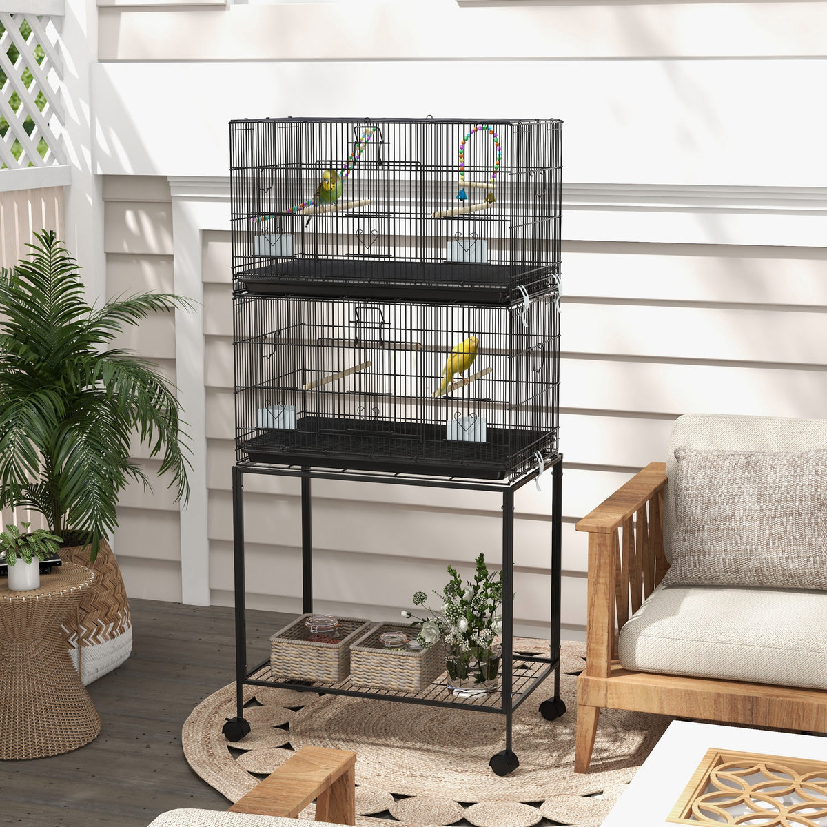 Double Stackable Bird Cage on Wheels w/ Stand, for Canaries