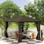 10' x 12' Hardtop Gazebo with Curtains and Netting, Gazebo Canopy with Aluminum Frame and Hooks, Coffee