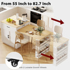 Kitchen Island with Extendable Table, Double-Sided Storage, Power Outlet, Adjustable Shelves, Lockable Wheels, 83" L x 27.5" W x 36" H, White Oak