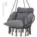 Hammock Swing Chair, Macrame Hanging Chair with Large Cushion, Chain, Steel Frame for Indoor Outdoor Use, Dark Gray