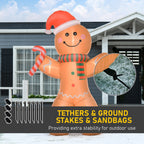 8ft Christmas Inflatable Gingerbread Man with a Candy Cane, Outdoor Blow-Up Yard Decoration with LED Lights Display