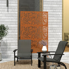 Decorative Privacy Fence Screen, Metal Outdoor Privacy Screen Climbing Plant Trellis with Stand, Bamboo Brown