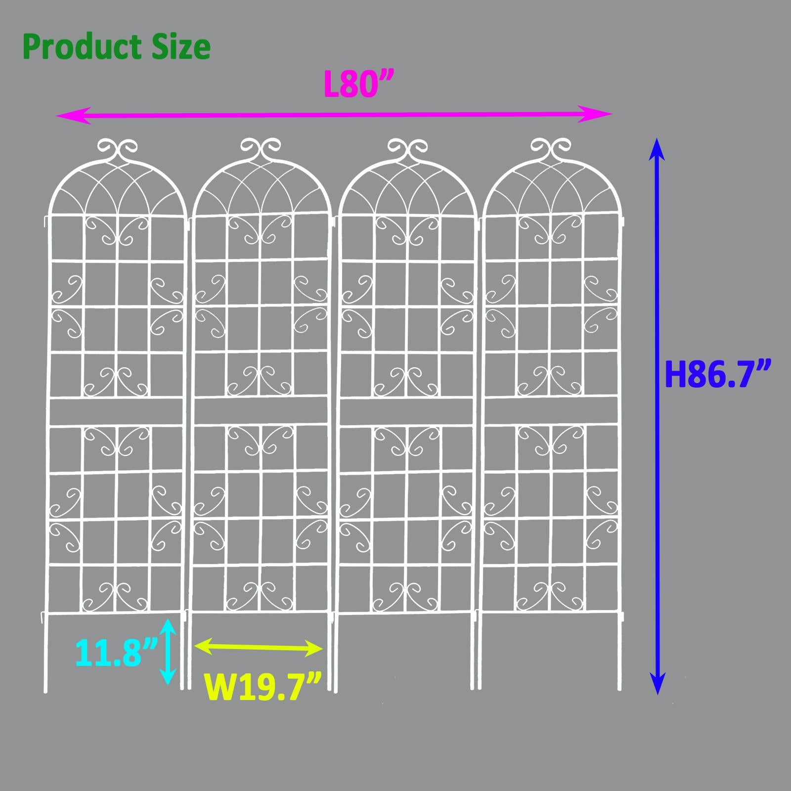 4 Pack Rustproof Garden Climbing Plant Support with Galvanized Round Pipe, Metal Trellis for Outdoor Flowers, 80" L x 87" H, Cream White