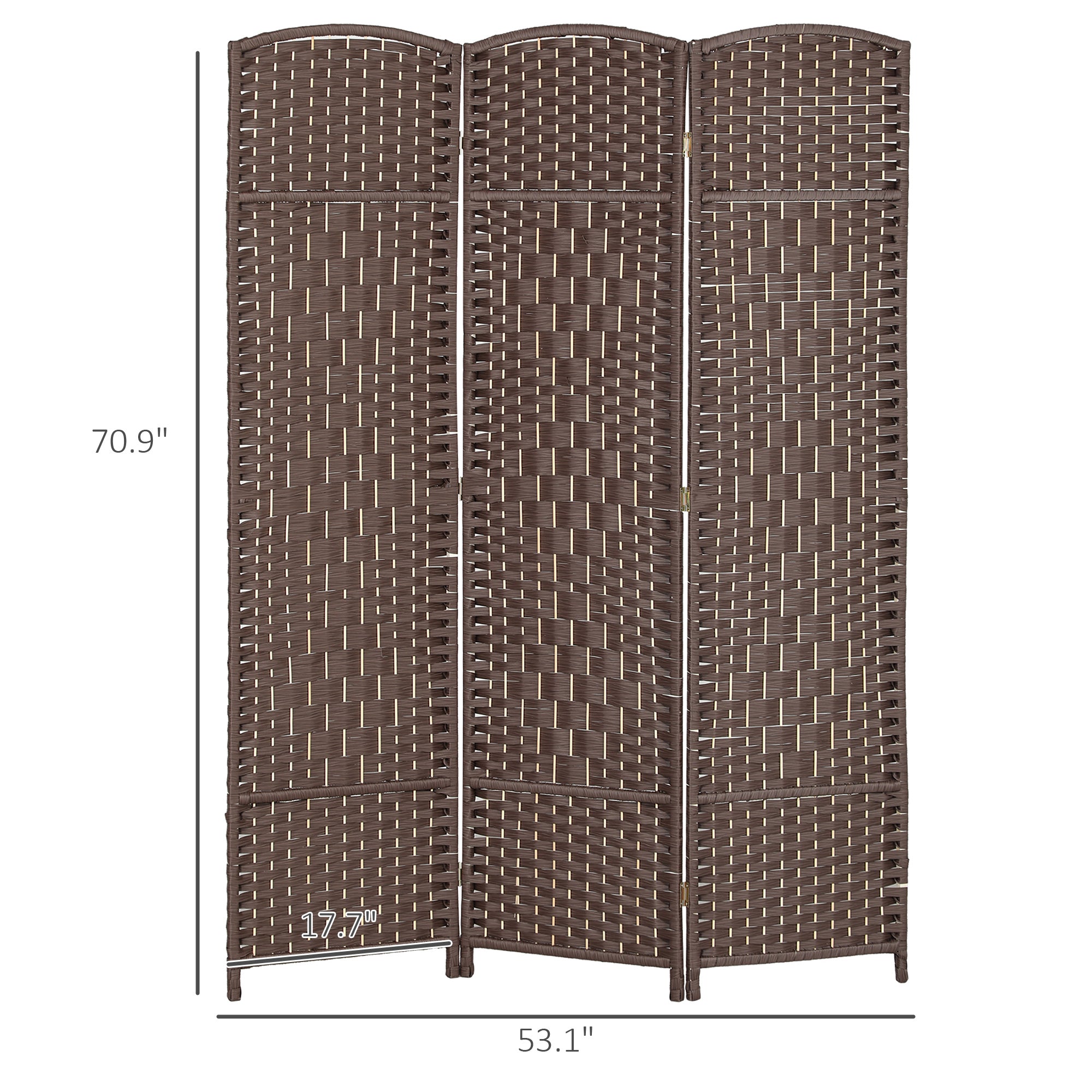 Folding Room Divider Screen 3 Panel 6' Tall Privacy Screen Freestanding Wood Partition for Home Office, Brown