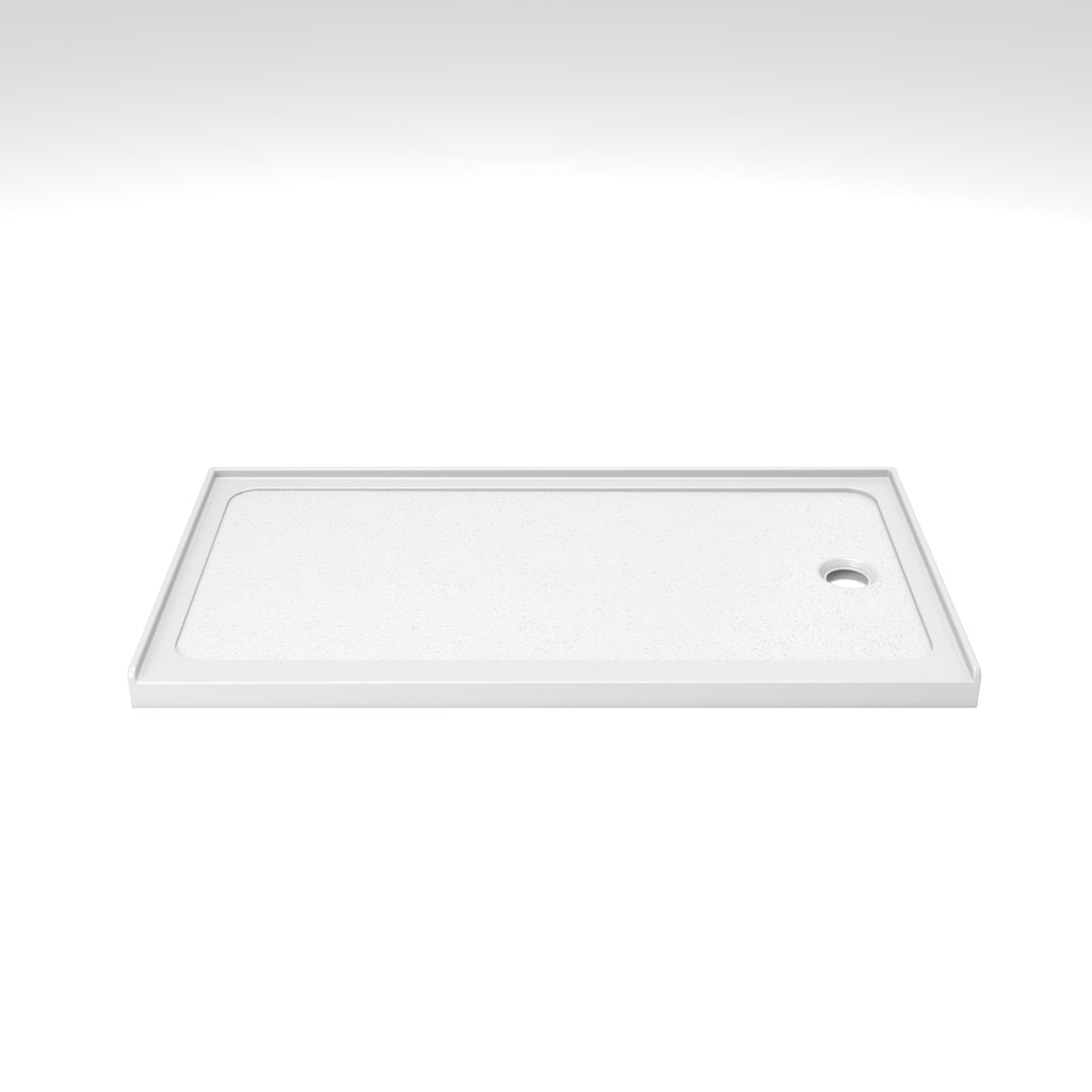 32" x 60" Shower Base with Durable Non-Flex Construction, Acrylic 3-Wall Alcove Shower Pan with Right Drain, 60" L x 32" W x 3" H, Gloss White