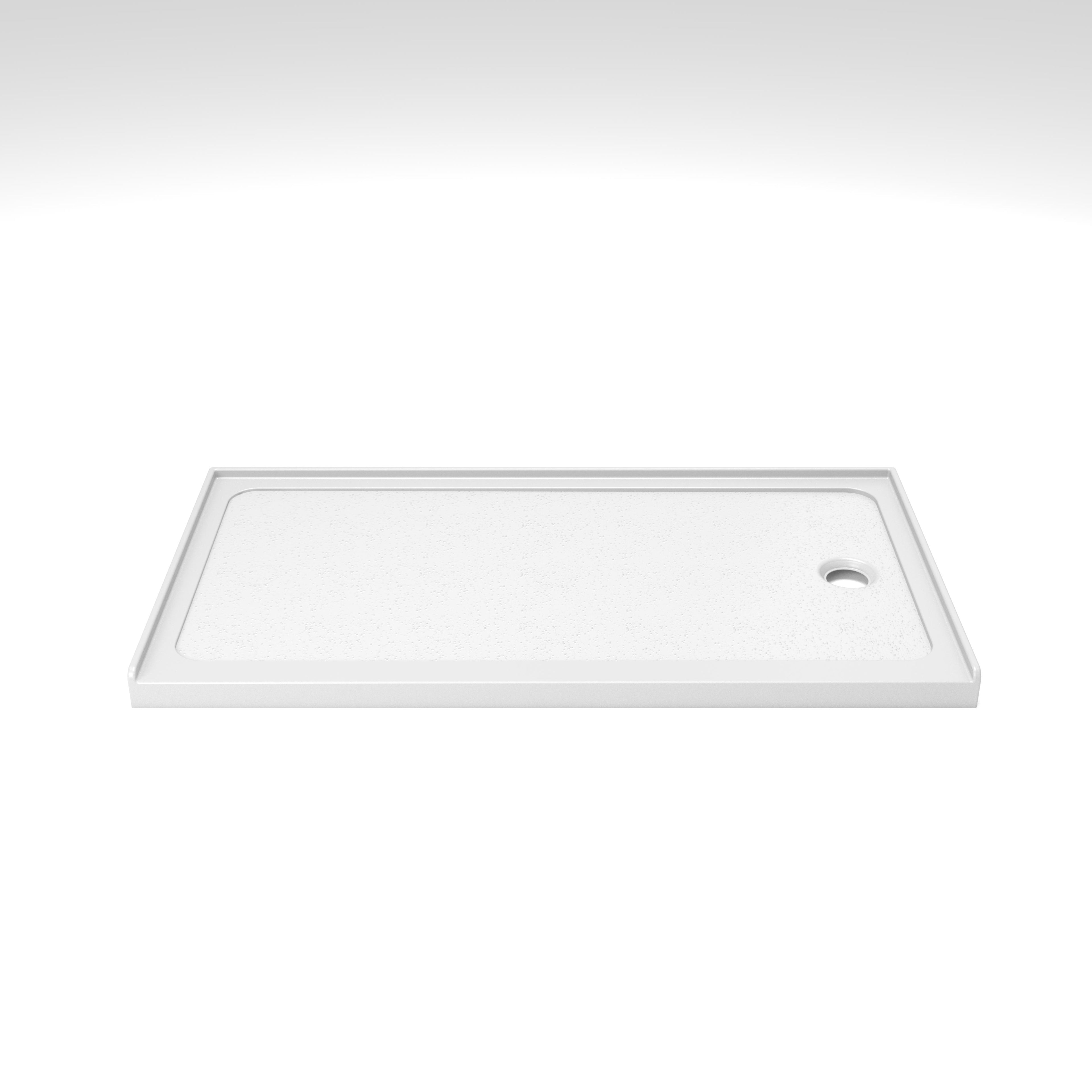 32" x 60" Shower Base with Durable Non-Flex Construction, Acrylic 3-Wall Alcove Shower Pan with Right Drain, 60" L x 32" W x 3" H, Gloss White