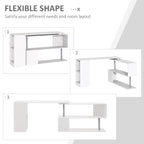 55" 360° Rotating Corner Computer Desk Modern L-Shaped Home Office Workstation with 3-Tier Storage Shelves, Bookshelf, White