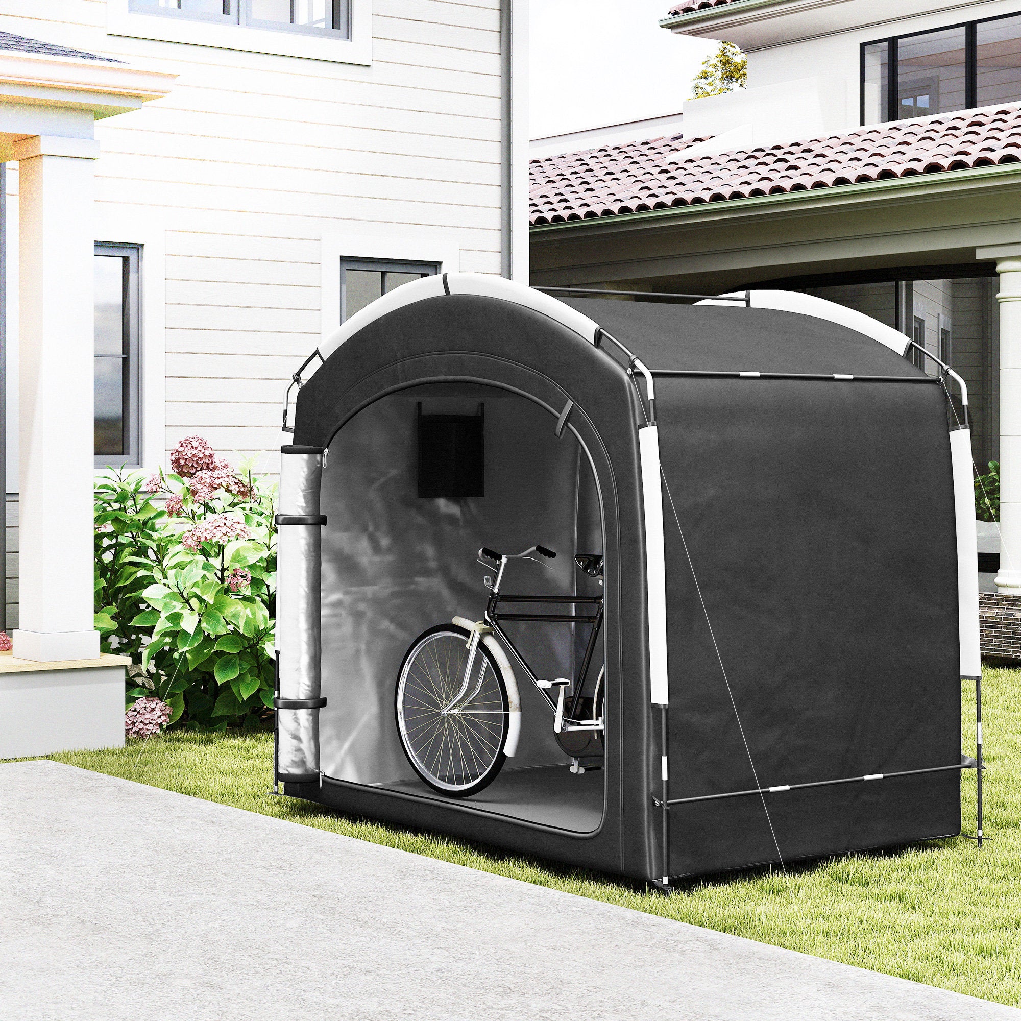 Bike Storage Shed Tent, Portable and Waterproof with 210D Oxford Fabric and Carry Bag for 3-4 Bicycles, Black