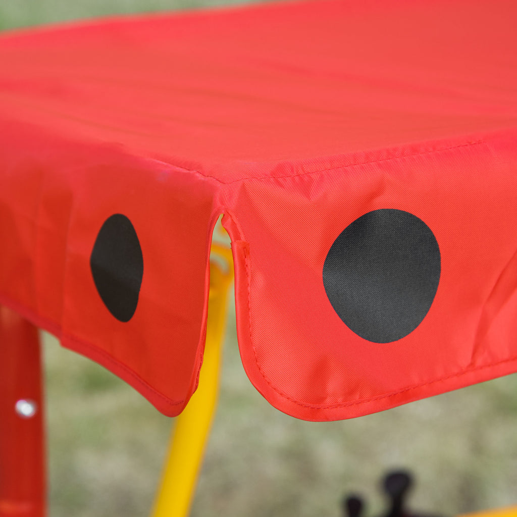Kids Patio Swing, Adjustable Canopy Swing Glider, Kids Outdoor Swing Chair with 2 Seats, Seat-Belted Safety, Red
