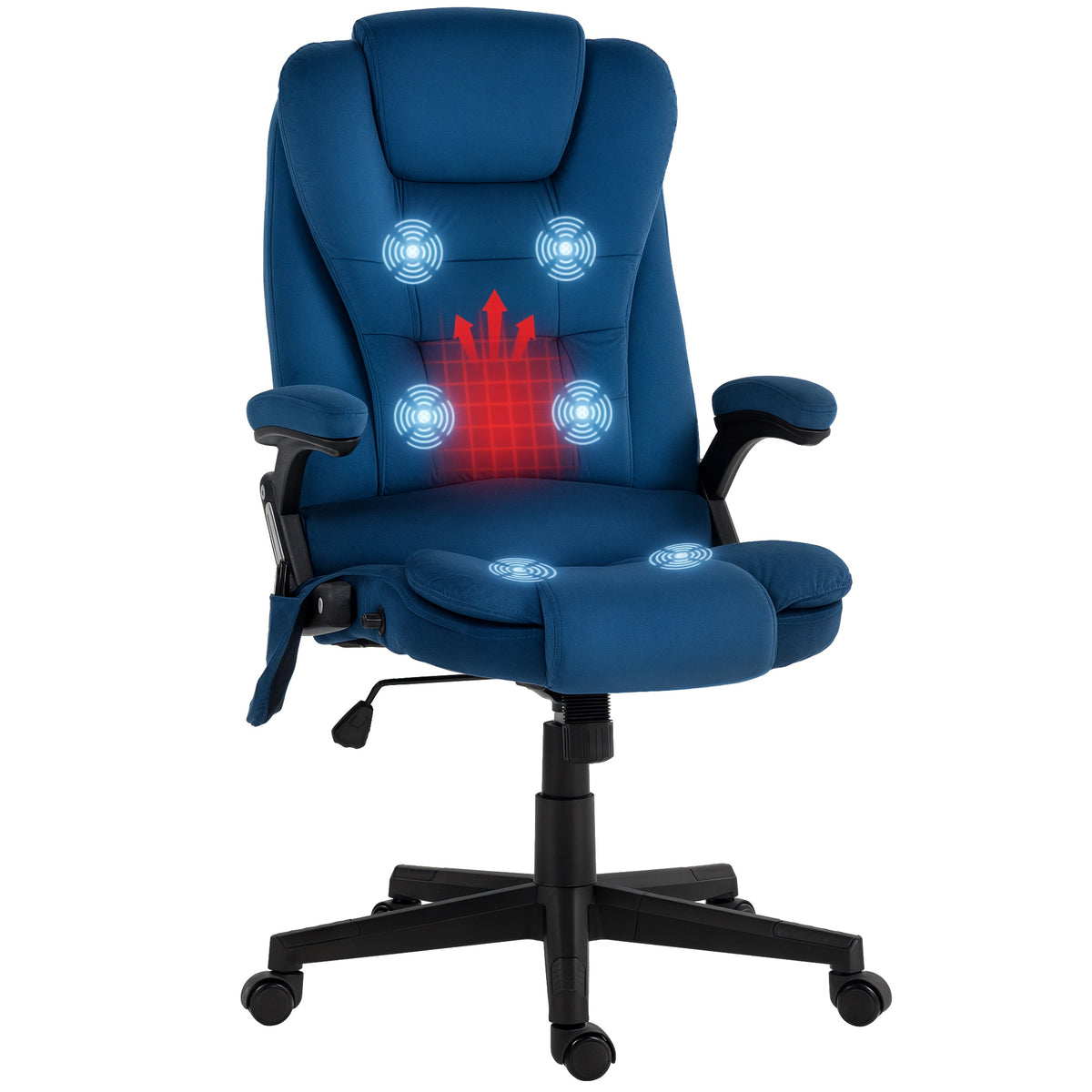 6 Point Executive Office Chair with Heat, Velvet High Back Vibrating Massage Office Chair, Drak Blue
