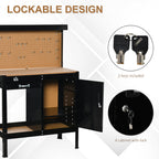 Multipurpose Workbench, Workshop Tool Table with Slide Drawer, Peg Board, Storage Cabinet with Keys