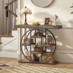 39.4" Console Table with Storage Shelves, Industrial Sofa Table for Living Room, Hallway, Rustic Oak