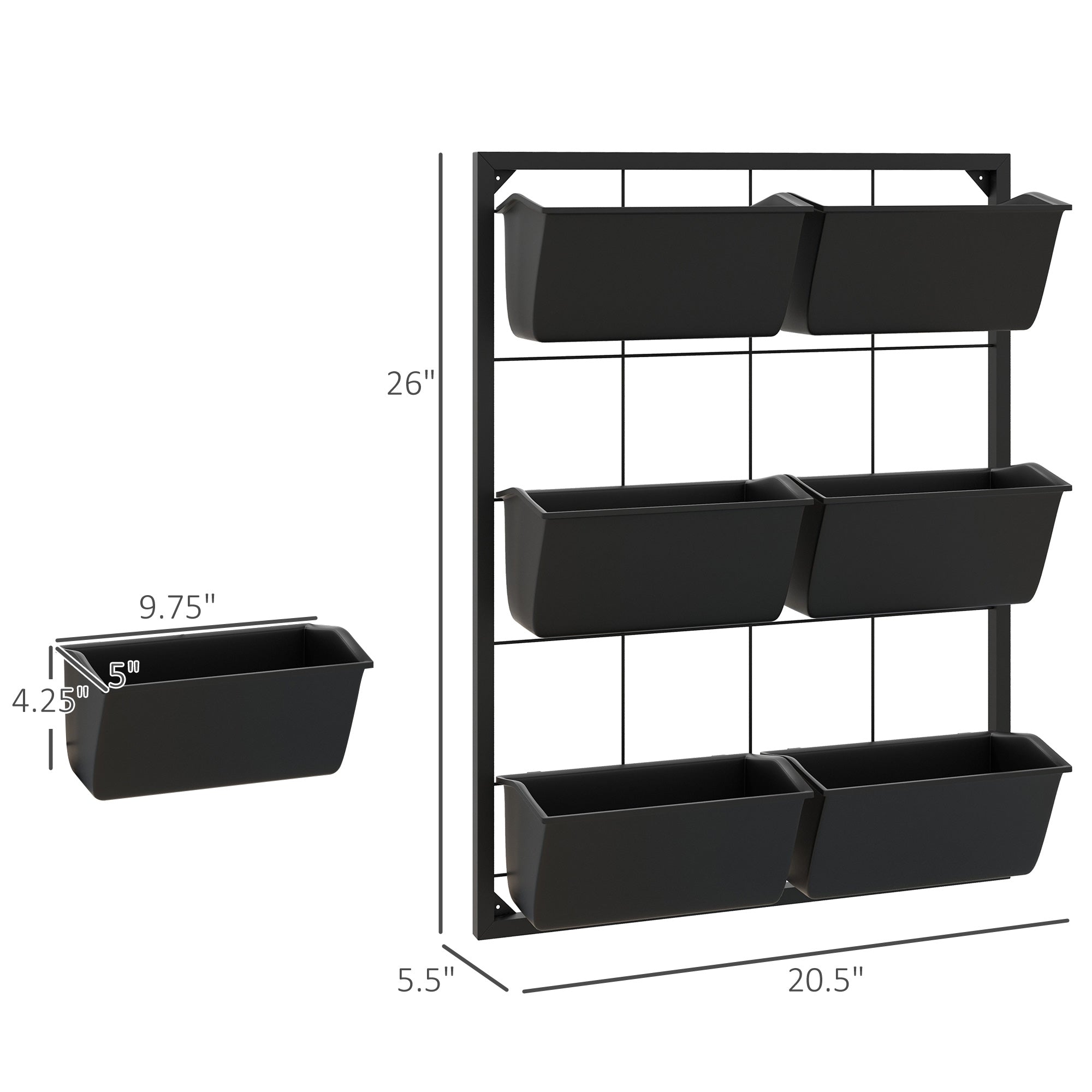 3-Tier Hanging Planter with 6 Pots for Indoor and Outdoor Use, Wall Planter, Self Draining & Wall Mounted, Black