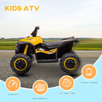 12V Kids ATV Quad Car with Forward & Backward Function, Four Wheeler for Kids with Wear-Resistant Wheels, Music, Electric Ride-on ATV for Toddlers Ages 3+ Years Old, Yellow