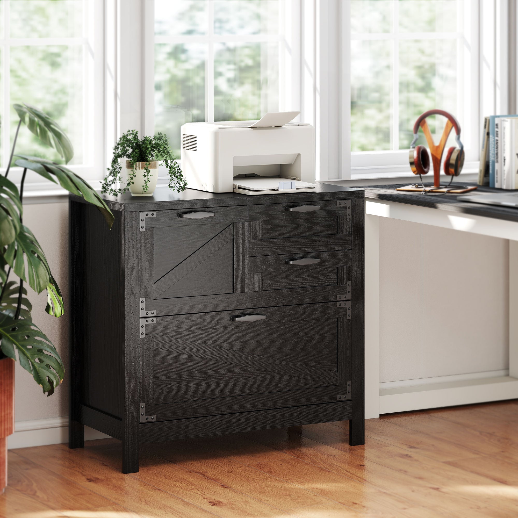 Lateral Filing Cabinet, Farmhouse File Cabinet with 4 Drawers, Fit Letter/A4/Legal Hanging Files, Black