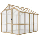 6.6 x 8 ft. Polycarbonate Greenhouse Wooden Walk-in Greenhouse Kit with Thickened Panels, Roof Vent, and Lockable Door