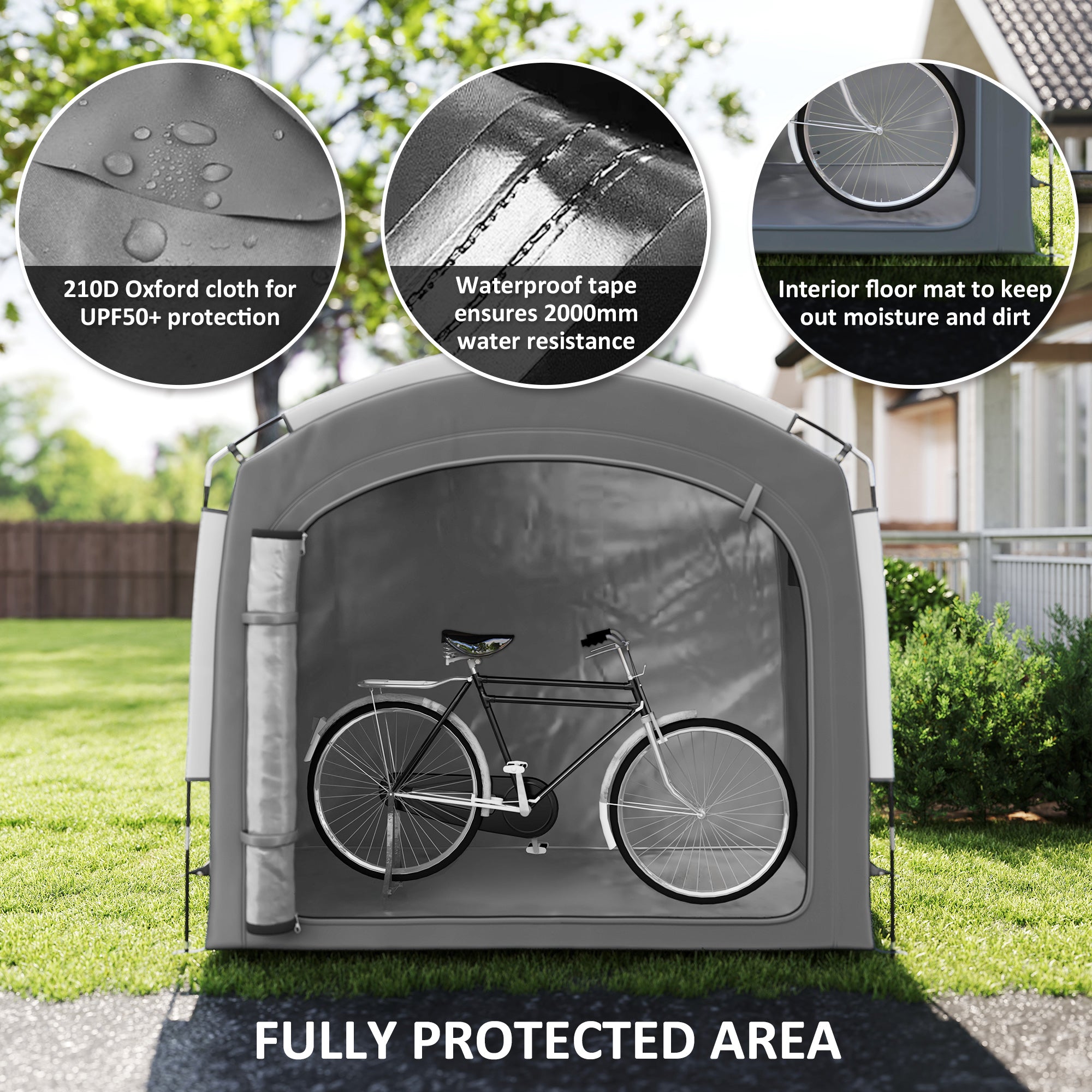 Bike Storage Shed Tent, Portable and Waterproof with 210D Oxford Fabric and Carry Bag for 3-4 Bicycles, Dark Gray