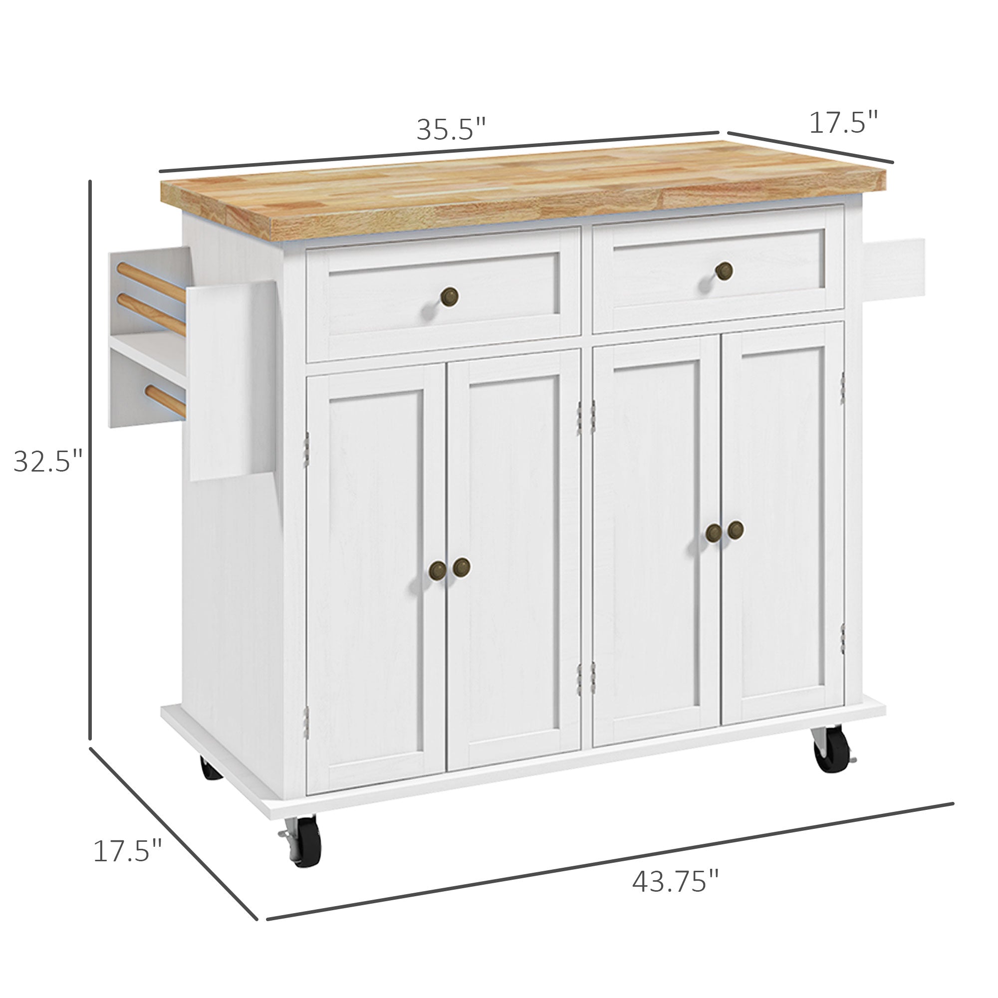 Modern Rolling Kitchen Island Cart with Spice Rack, Distressed White