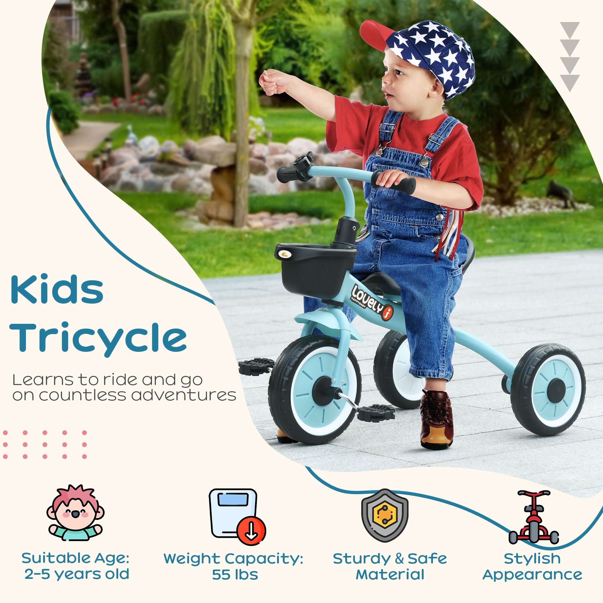 Tricycle for Kids Age 2-5, Toddler Bike for Children, Blue