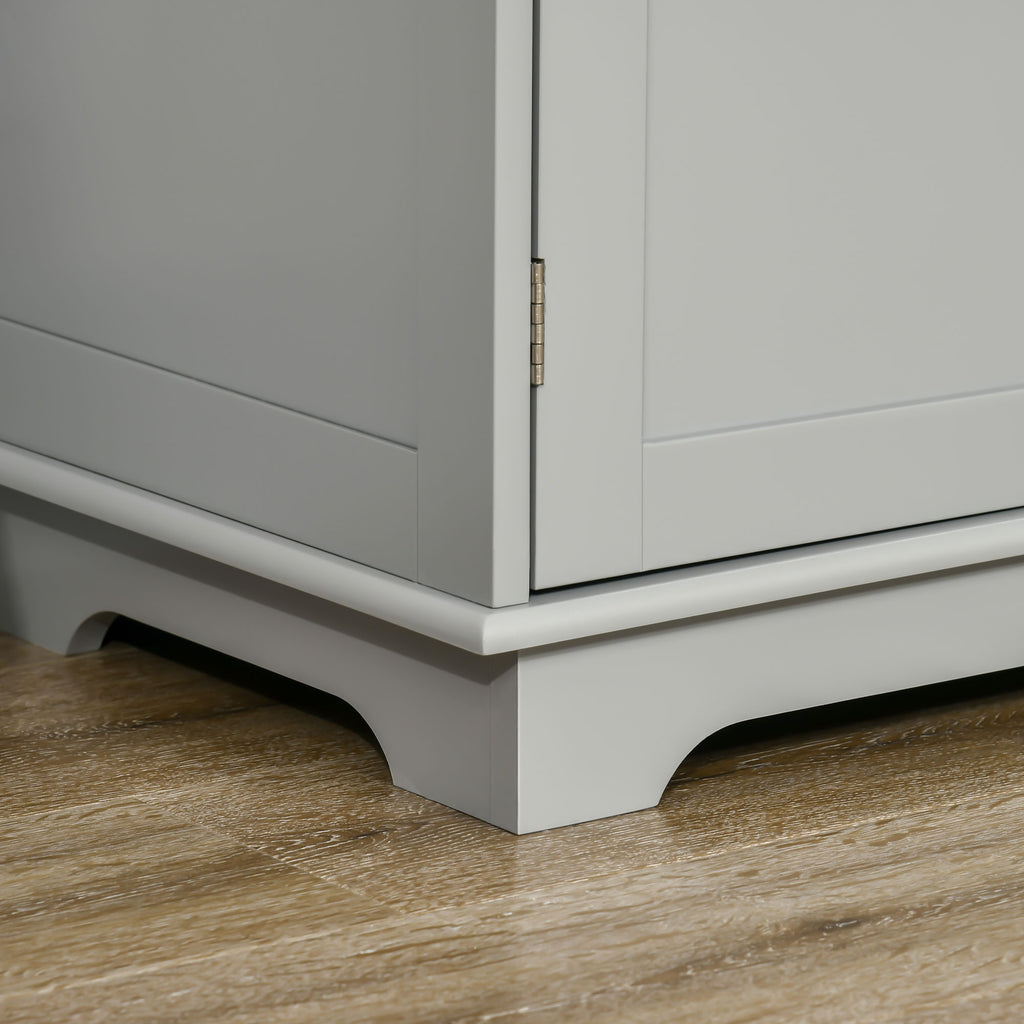 Kitchen Storage Cabinet, Sideboard Floor Cupboard with Solid Wood Top, Adjustable Shelf, and 3 Drawers, Gray