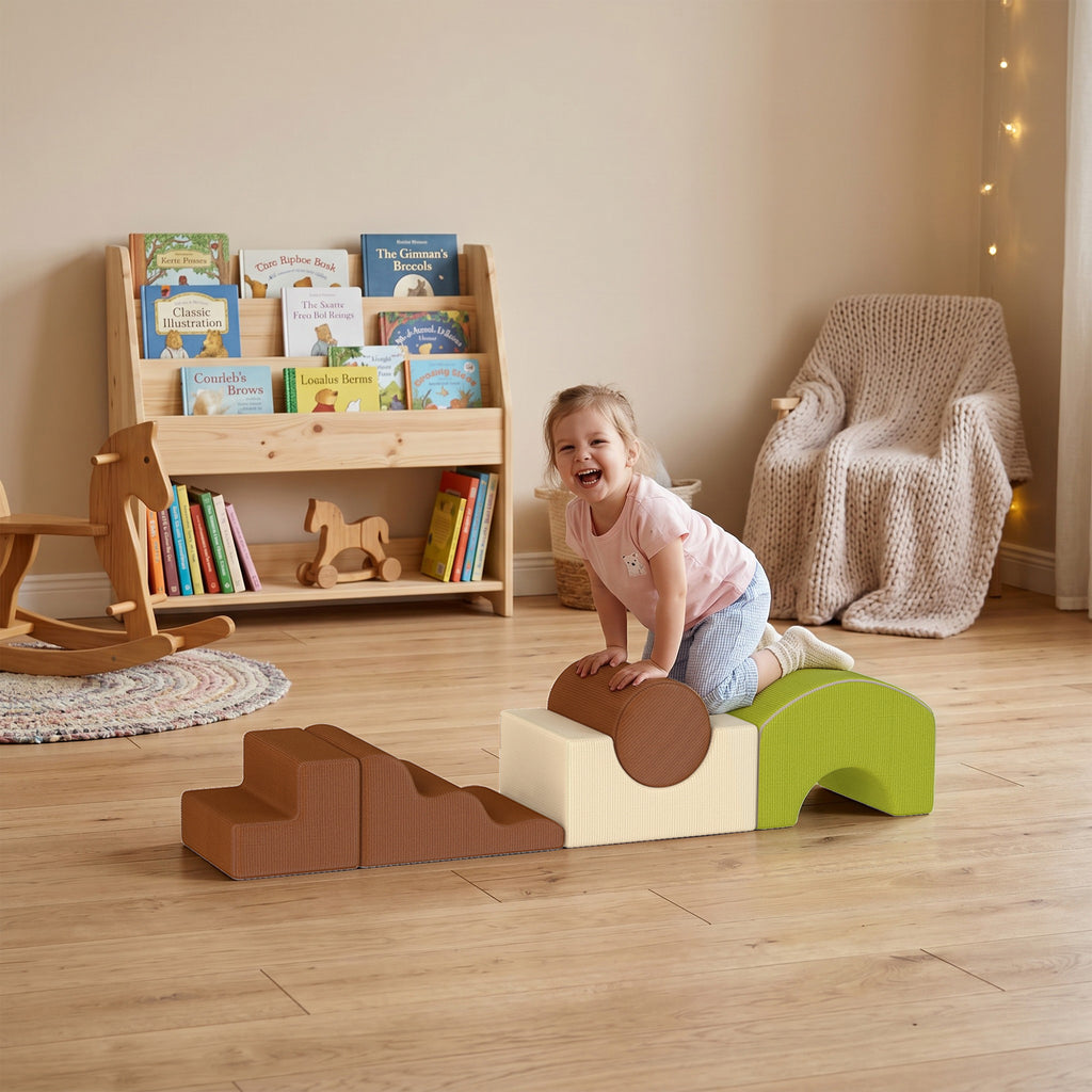 Toddlers Climbing Toys, 5 Pieces Foam Climbing Blocks with Non-Slip Bottom, Washable Cover for Crawling or Building