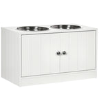 Large Elevated Dog Bowls with Storage Cabinet Containing Large 44L Capacity, Raised Dog Bowl Stand Pet Food Bowl Pet Feeding Station, White