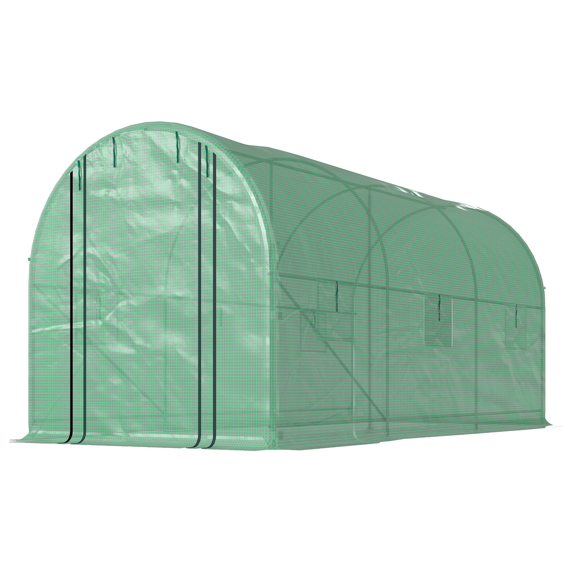 Hoop House Greenhouse, Walk-in Tunnel Greenhouse with 2 Support Rods, Zippered Roll-up Mesh Door, 14.6'x6.5'x6.6', Green