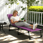 Folding Chaise Lounge Pool Chair with 4-Position Reclining Back, Pillow, Breathable Mesh & Bungee Seat, Purple