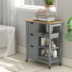 Rolling Kitchen Cart, Kitchen Island with Wood Top, Shelves & Drawers for Dining Area, Gray