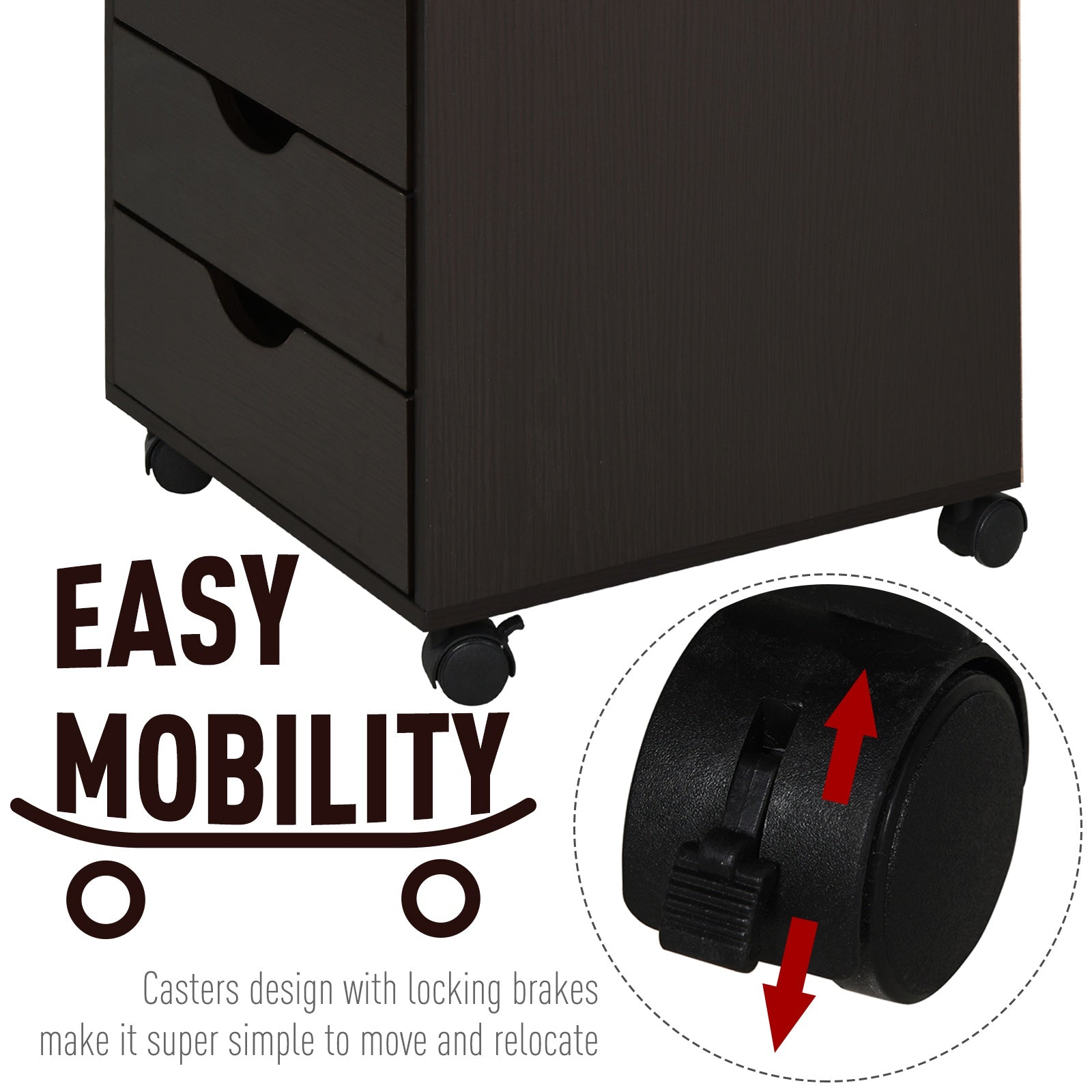 5 Drawer File Cabinet Storage Organizer Filing Cabinet with Nordic Minimalist Modern Style & Wheels, Brown