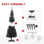 5' Artificial Pencil Christmas Tree, Slim Xmas Tree with 294 Realistic Branch Tips and Plastic Stand, Black