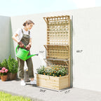 Wooden Raised Garden Bed with Trellis and Roof, Elevated Planter Box with 2 Shelves, Drainage Hole and Liner, Natural