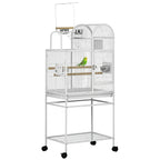 55" Large Parrot Cage with Toy Hooks Above Top Bird Perch, Tray, Food Cups, Rolling Stand, Bird Cage for Cockatiels, Parakeets, Lovebirds