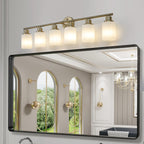 38.5" Modern 6-Light Vanity Wall Sconce with Frosted Glass Shades, Golden Finish, Easy Installation, 38.5" L x 6.5" W x 10" H, Gold