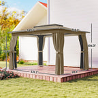 10' x 12' Outdoor Patio Gazebo, Soft Top Gazebo Canopy Shelter with Curtains, Netting, Steel Frame, Hooks, Khaki