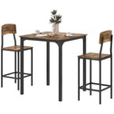 3 Piece Pub Table and Chairs, Small Kitchen Table and Chairs, Square Dining Table with 2 Stools, Rustic Brown and Black