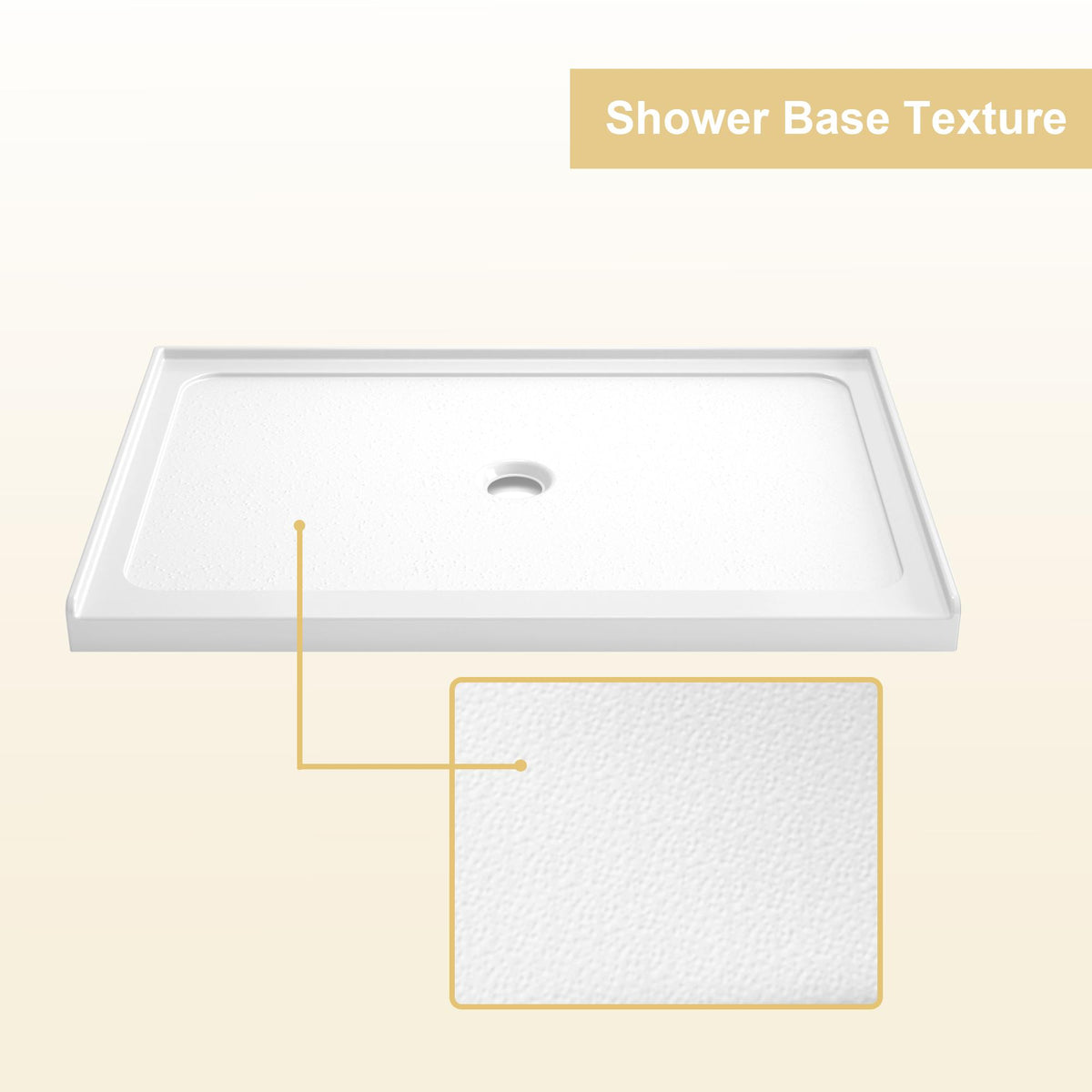 32" x 48" Shower Base with Durable No-Flex Construction, Acrylic 3-Wall Alcove Shower Pan with Center Drain, 48" L x 32" W x 3" H, Gloss White