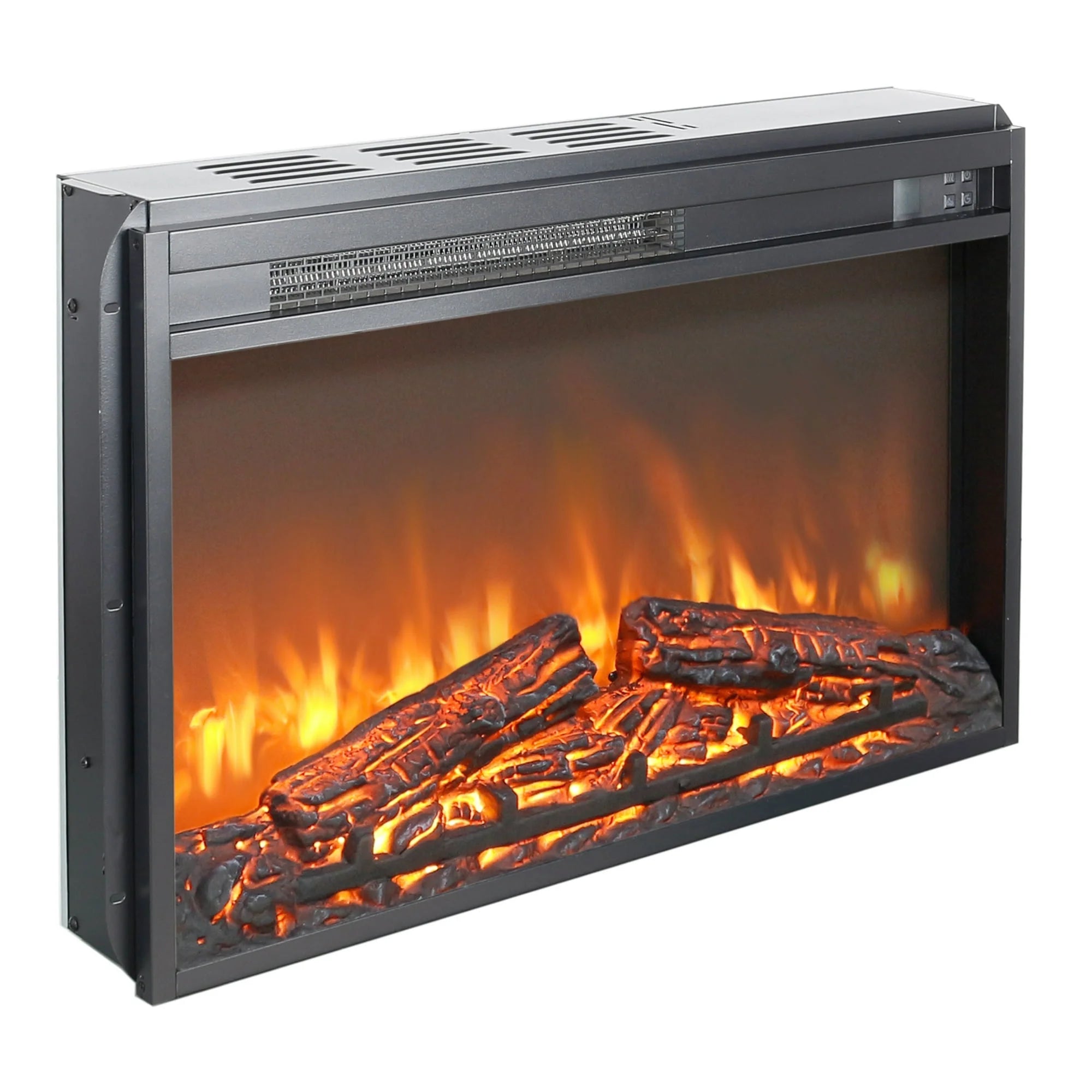 23" Remote Control Electric Fireplace Insert with Ultra-Thin Heater, Log Set, Timer and Overheating Protection, Antique Black