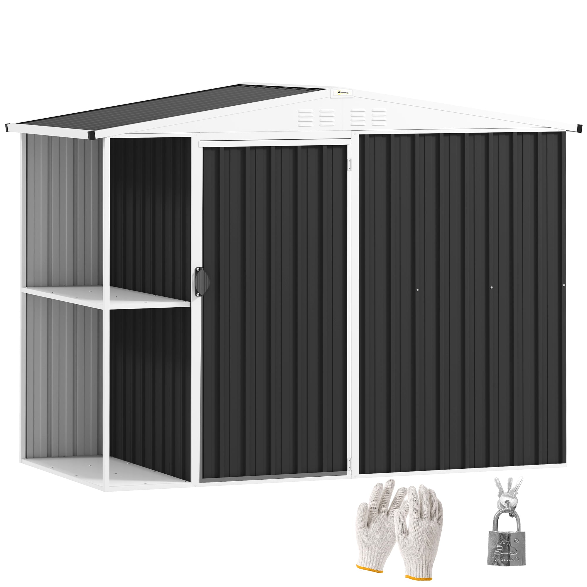 8 x 4ft Outdoor Garden Shed, Metal Shed with Air Vents and Lock for Backyard, Garden, Patio, Dark Gray