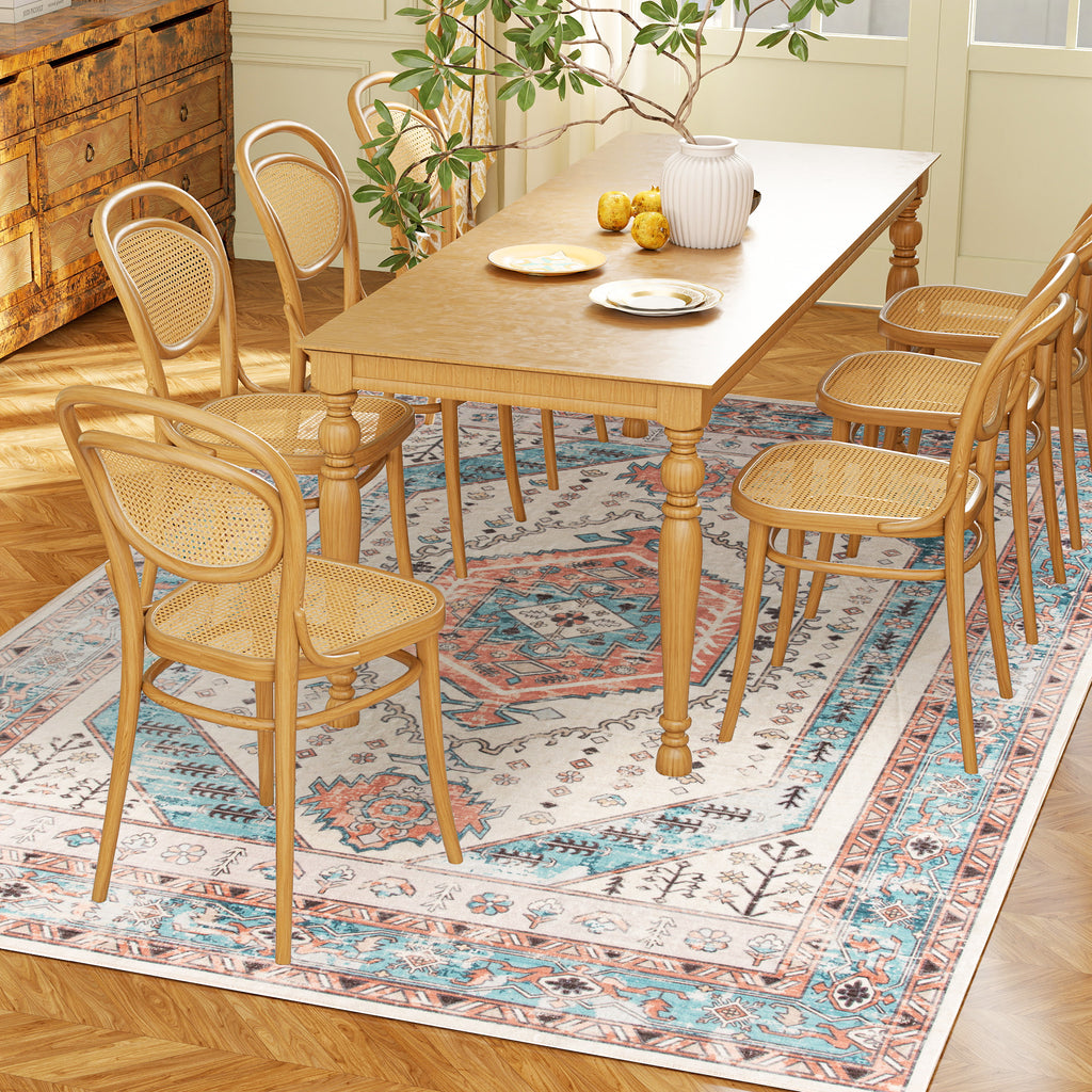 4x6 Area Rug, Vintage Machine Washable Rug, Non-Slip Floor Carpet for Living Room, Bedroom, Dining Room, Brown and Blue