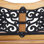 50" Outdoor Garden Bench, Park Patio Bench Loveseat, Wood & Metal Frame with Plastic Flourish Backrest, Natural Wood