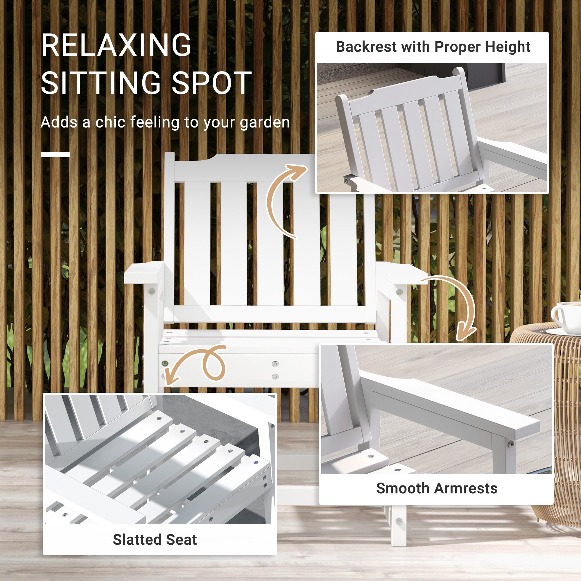 All-Weather Patio Chair, HDPE Patio Dining Chair, Heavy Duty Wood-Like Outdoor Furniture for Garden, Backyard, Deck, Porch, Lawn, White