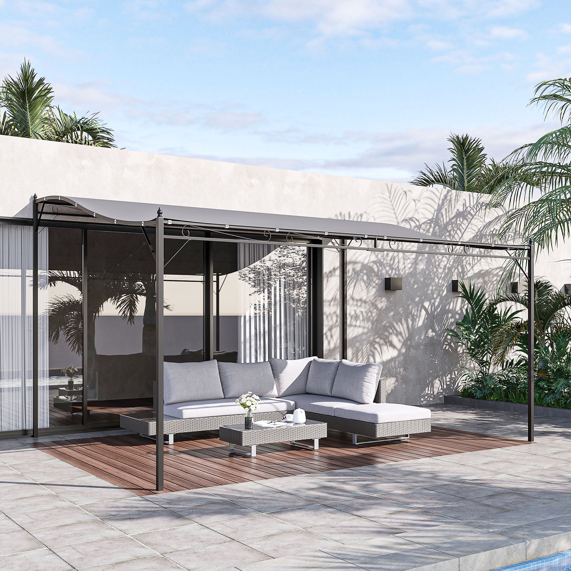 10' x 13' Outdoor Pergola Gazebo, Steel Patio Canopy with Weather-Resistant Fabric and Drainage Holes, Gray