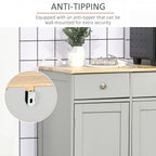Kitchen Storage Cabinet, Sideboard Floor Cupboard with Solid Wood Top, Adjustable Shelf, and 3 Drawers, Gray