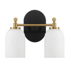 Vortex Two Lights Vanity Wall Sconce with White Frosted Glass, Traditional Style for Over Bathroom Mirror, 10.5" L x 5.5" W x 10" H, Gold+White