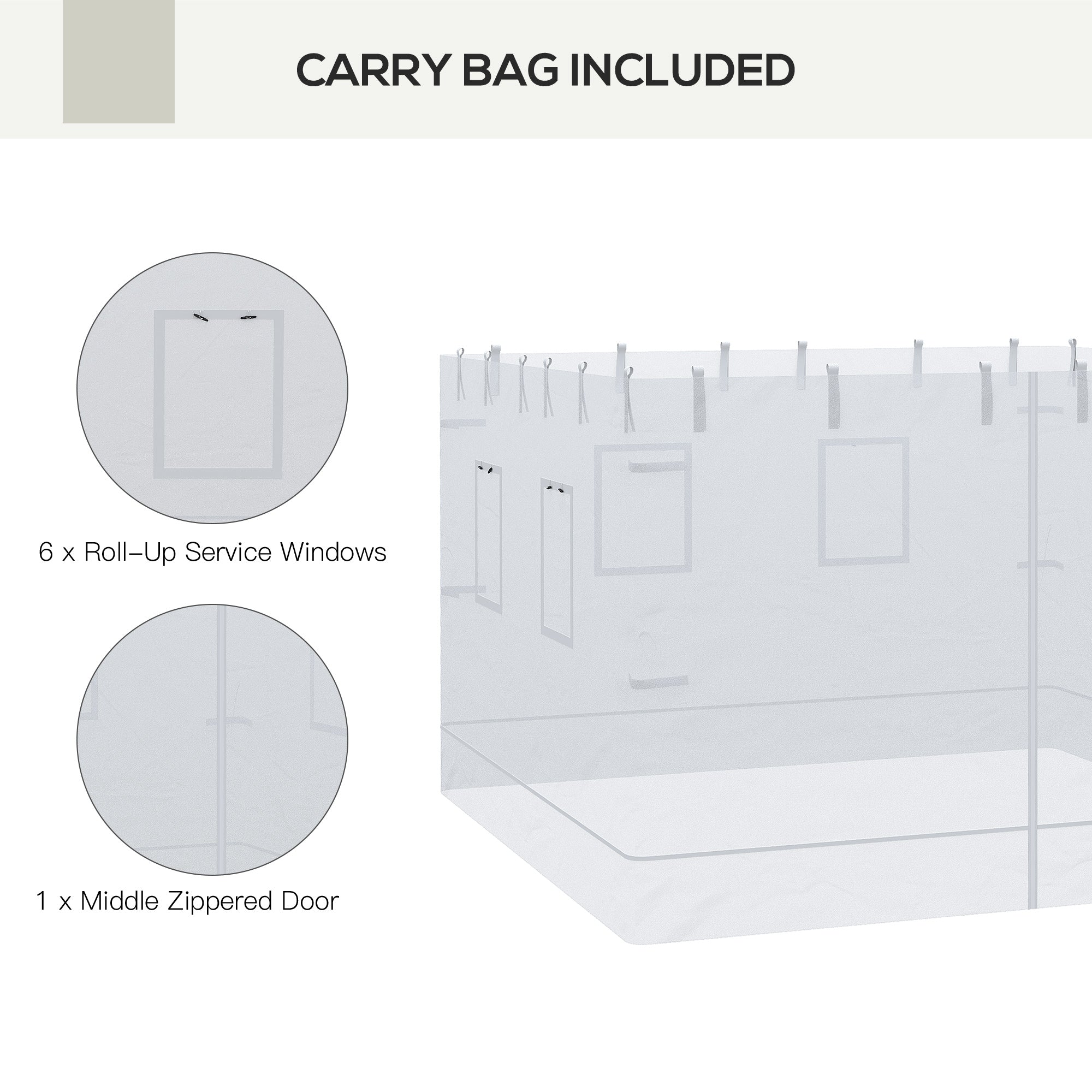 Canopy Screen Walls, Replacement Netting with 6 Service Windows and 1 Door, for 10' x 10' Canopy Tent, White