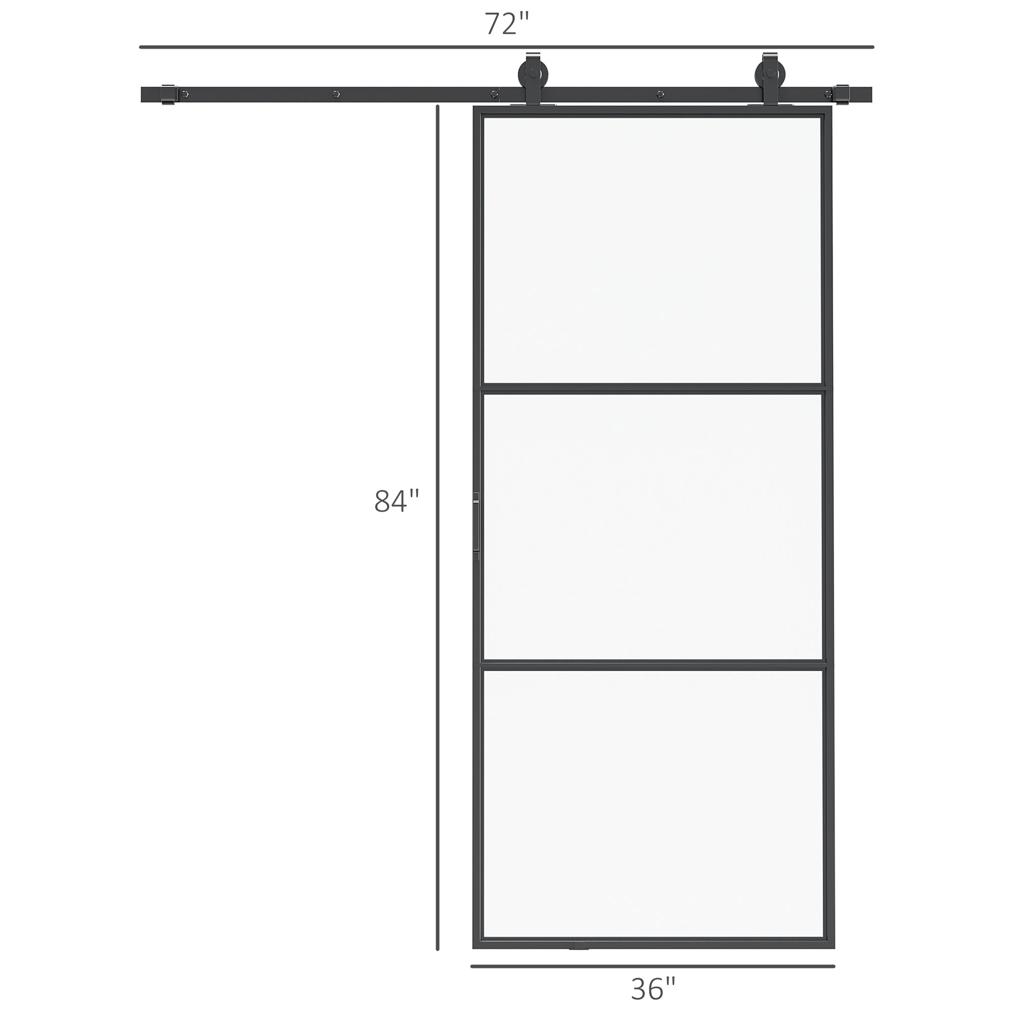 36" x 84" Sliding Door with Hardware Kit, Handle, & Track, Frosted Tempered Glass Door, Easy Installation