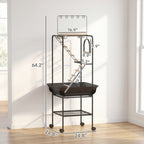 64"H Rolling Bird Playground Parrot Stand with Seed Guard & Wheels, Ladders, Swing, Toy Hook & Bowls